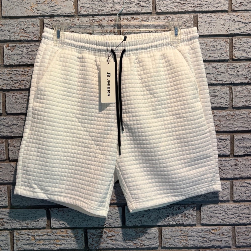 NWT JMIERR Mens Waffle Knit Shorts White Quilted Textured Drawstring Size 36